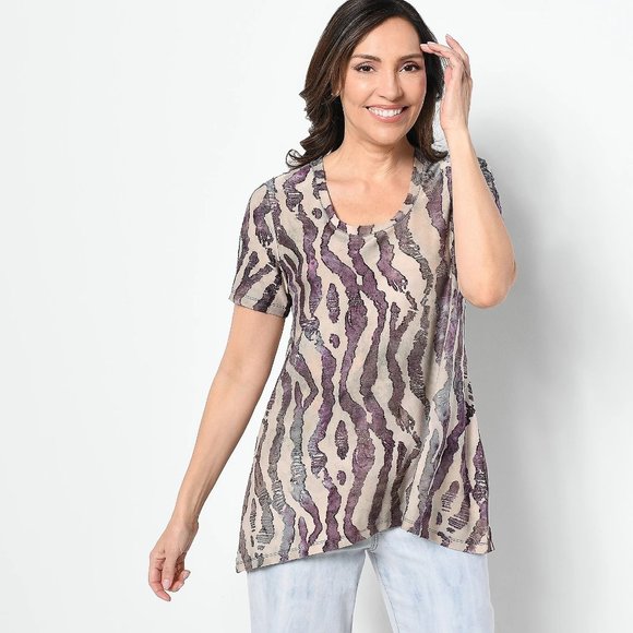 Lori Goldstein Knit Jacquard Short Sleeve Tee - Picture 2 of 13
